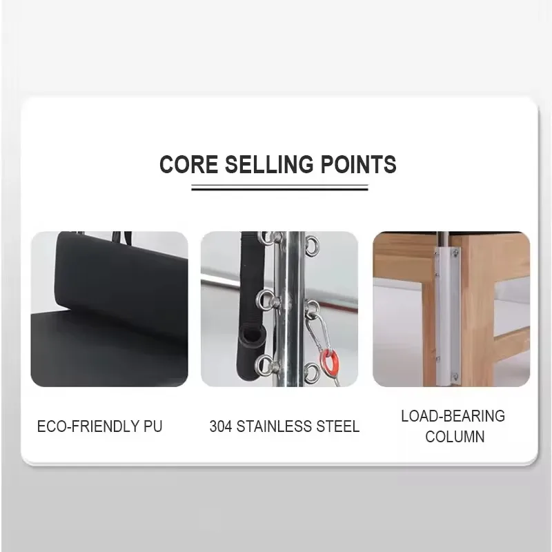 YTYIN Maple Wood Home Comercial Durável Dobrável Pilates Reformer Núcleo Cama Equipamento de Pilates Máquina reformadora