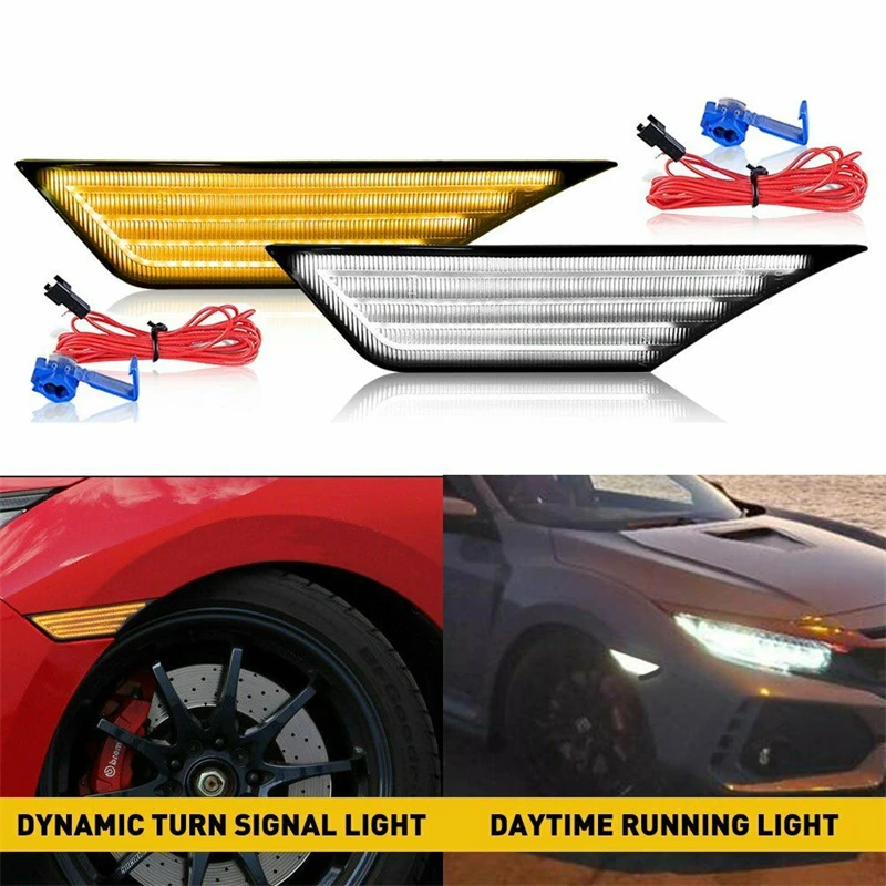 

Switchback Sequential Turn Signal LED Side Marker Light Smoked Lens Side Marker Lamp For Honda Civic Lamp HUS Car Accessories