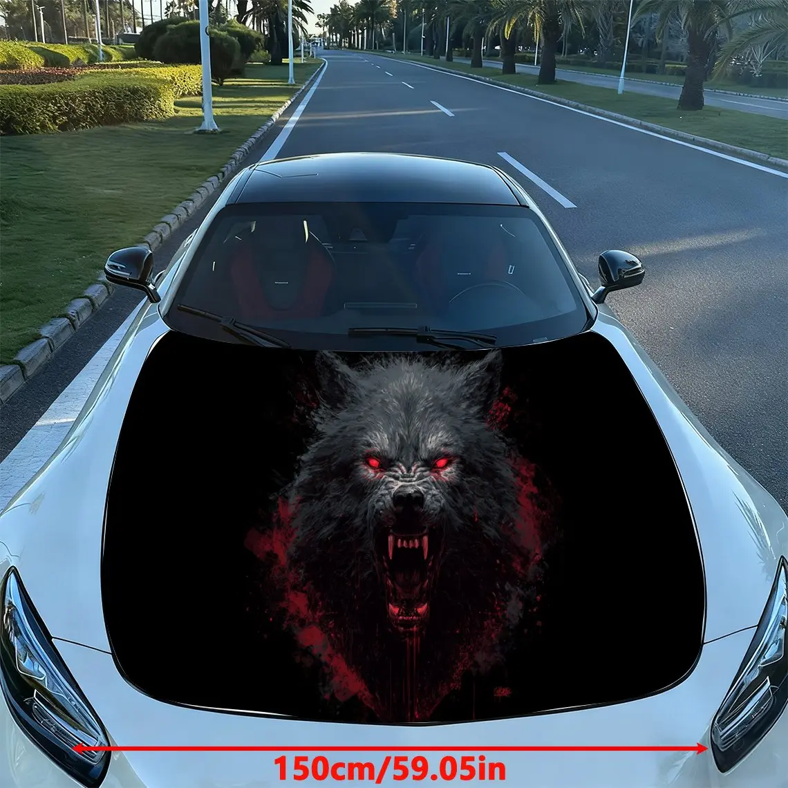 Blood Wolf Dark Horror PVC Car Hood Wraps, Self-Adhesive Waterproof Car Bonnet Decal Sticker, Car Decoration Protection Stickers