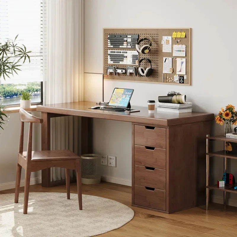 Solid wood desk with chest of drawers Home study writing desk Study office computer desk