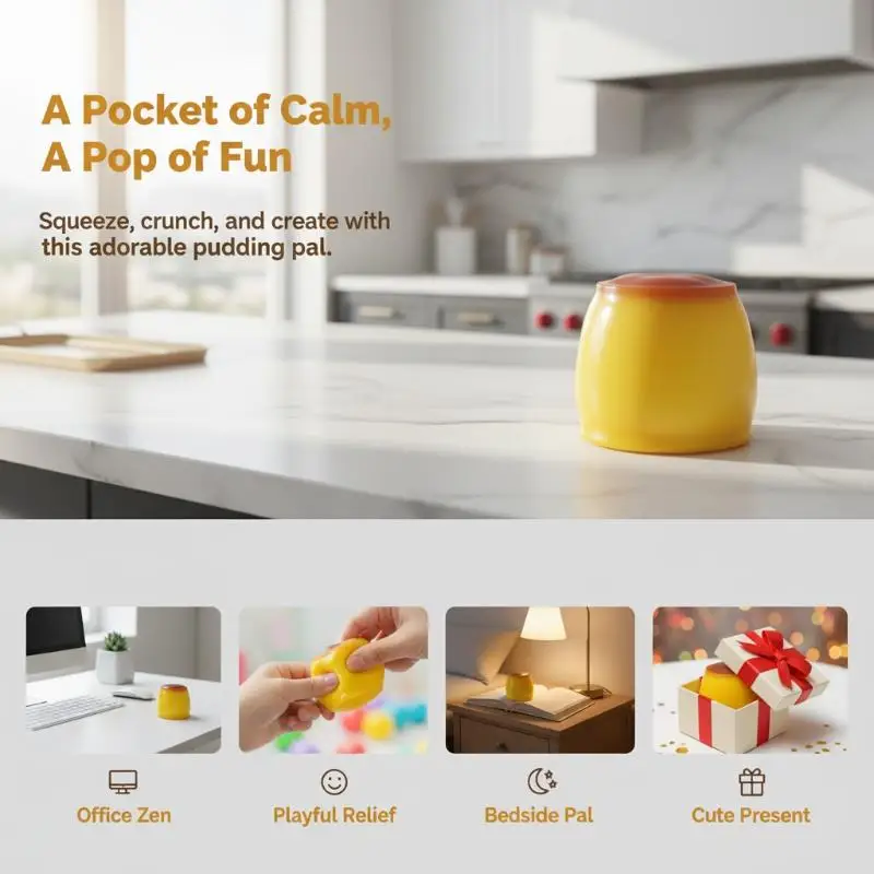 Crunchy Caramel Pudding Stress Ball Funny  Fidget Toy Stress Anxiety Relief for Adults Party Favor Small Creative Gift