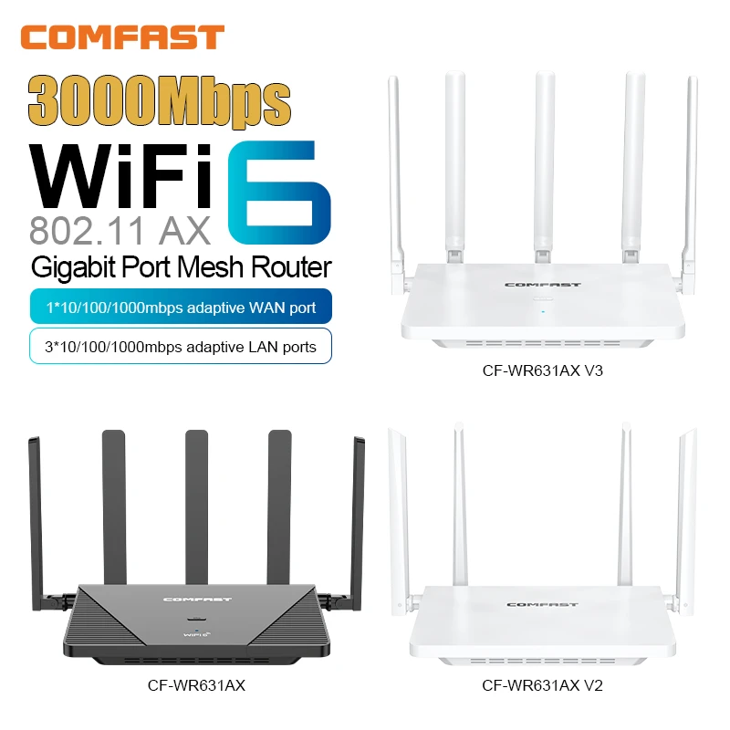 

3000Mbps WiFi6 Wireless MESH Router Wi-Fi range extender 2.4G/5.8G 6*5dBi Antennas 5 Gigabit Ports WiFi 6 Amplifier Repeater