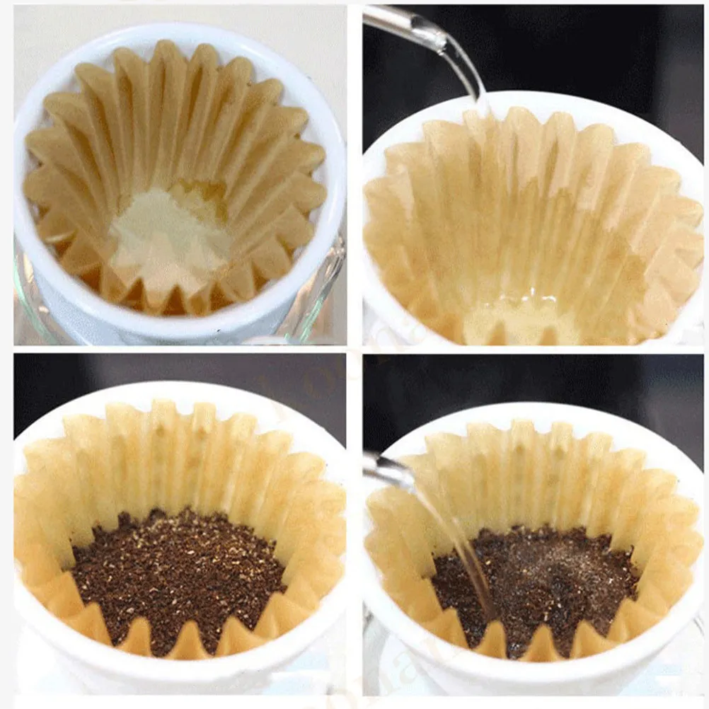 50Pcs Coffee Filter Paper Cake Shape Unbleached Safe Even Flow Taste Preserving Hand Drip Filtering Paper for -Shaped