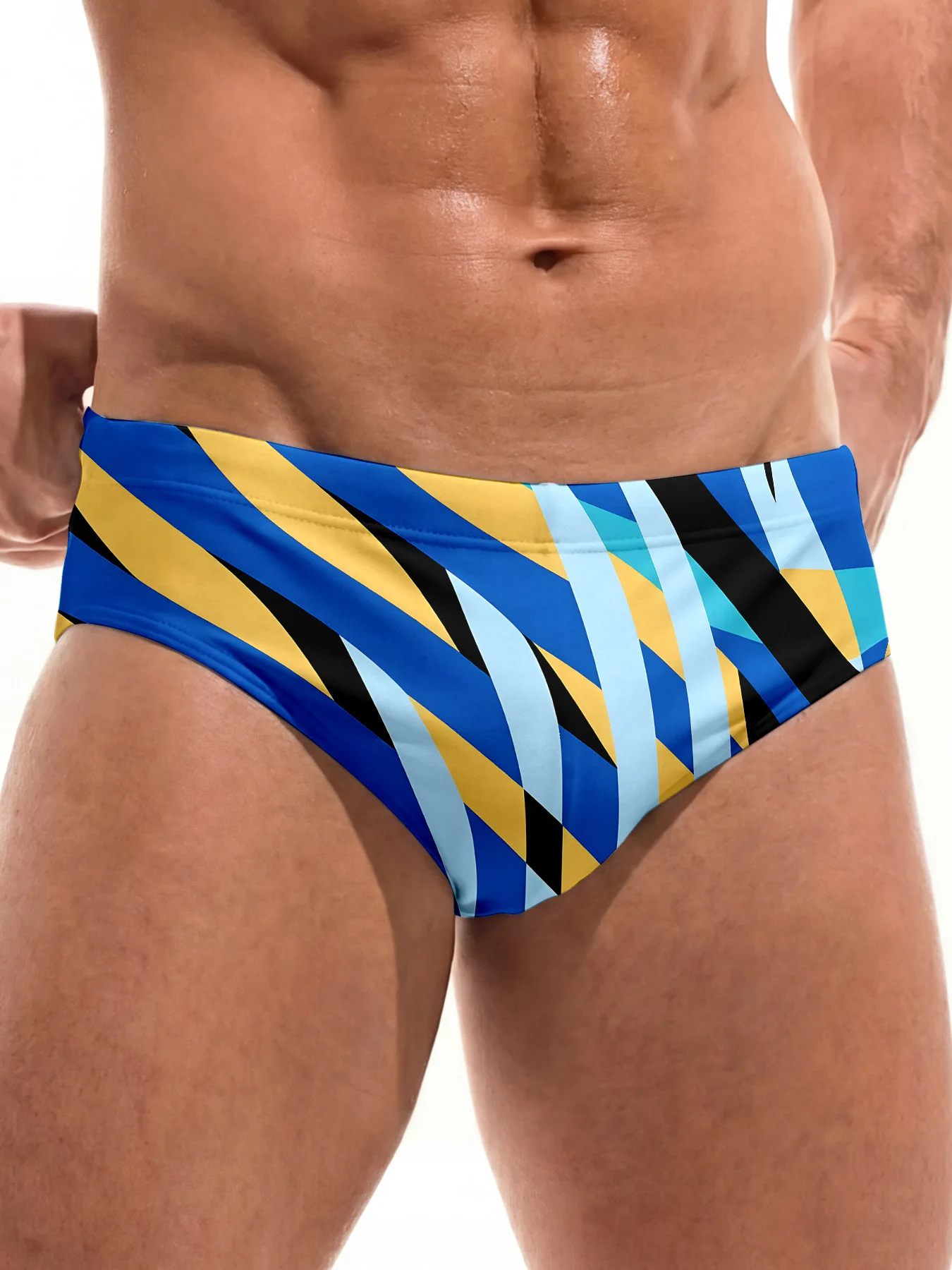 Men's new sexy drawstring laced triangle swimming trunks, stylish and fashionable striped beach men's swimming trunks