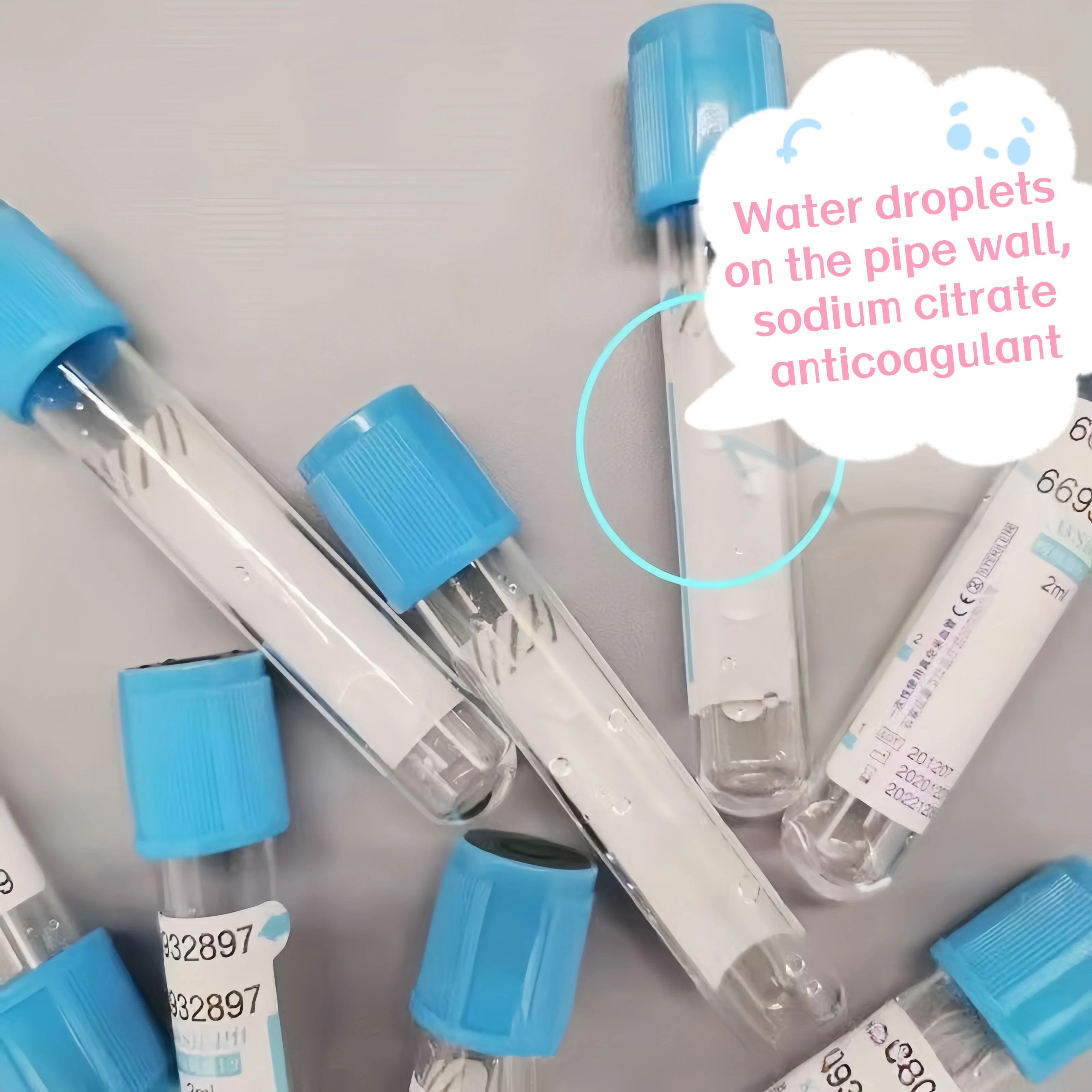 100pcs Blood collection coagulation sodium citrate plastic tube sterile negative pressure vacuum blue cap anticoagulant tube
