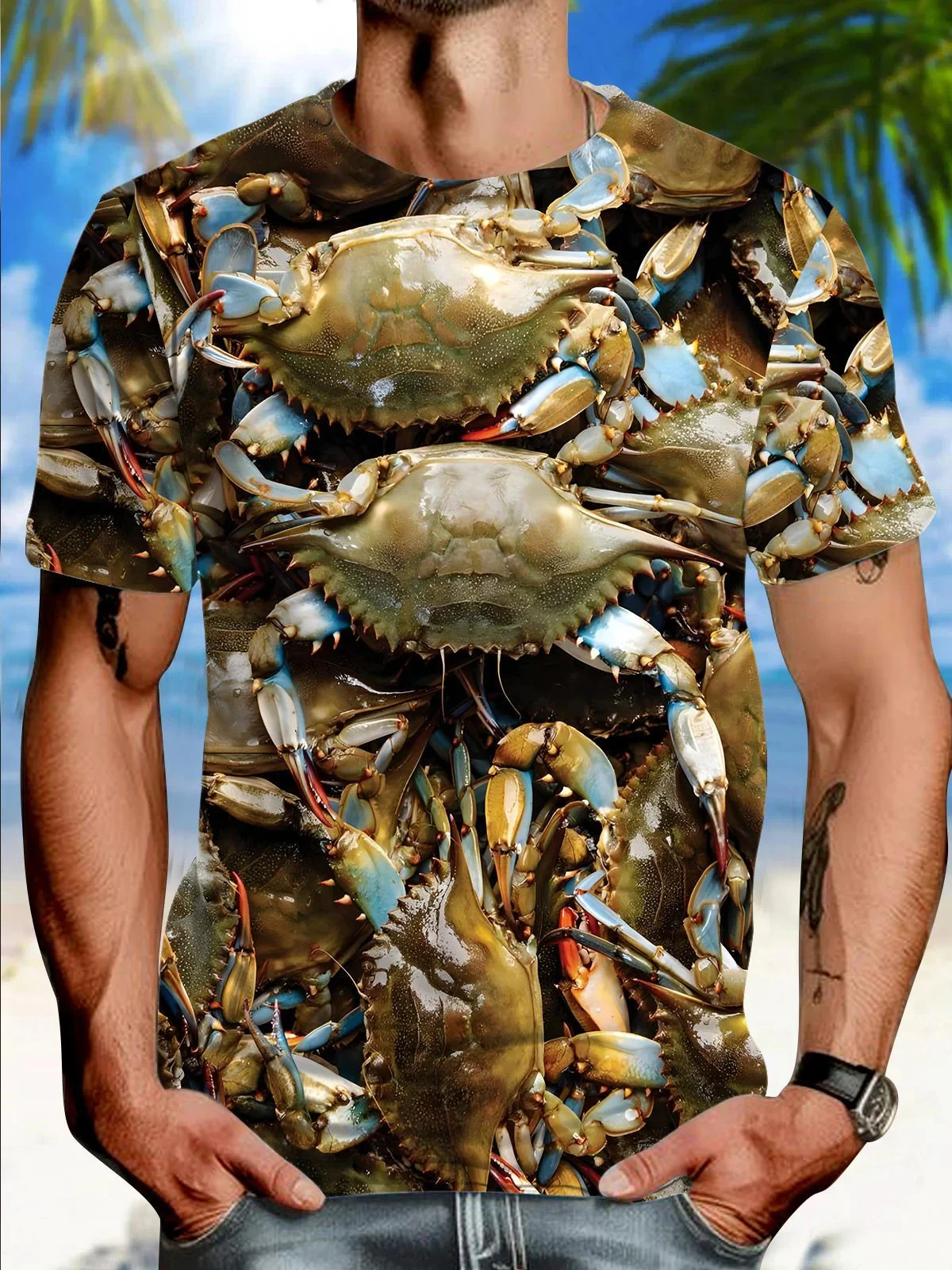 Street Fashion Urban - 남성 패션 스트리트 3D 크랩 프린트