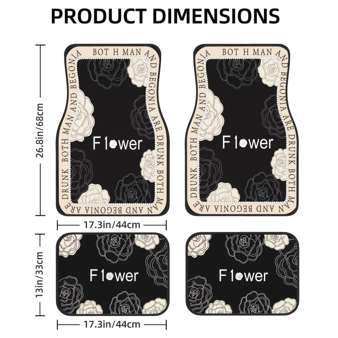 4pcs Art Fabric Car Floor Mats - Non-Slip Rubber Backing, Universal Rubber Foot Pads, All-Season Use, Front And Rear Carpets, Wa