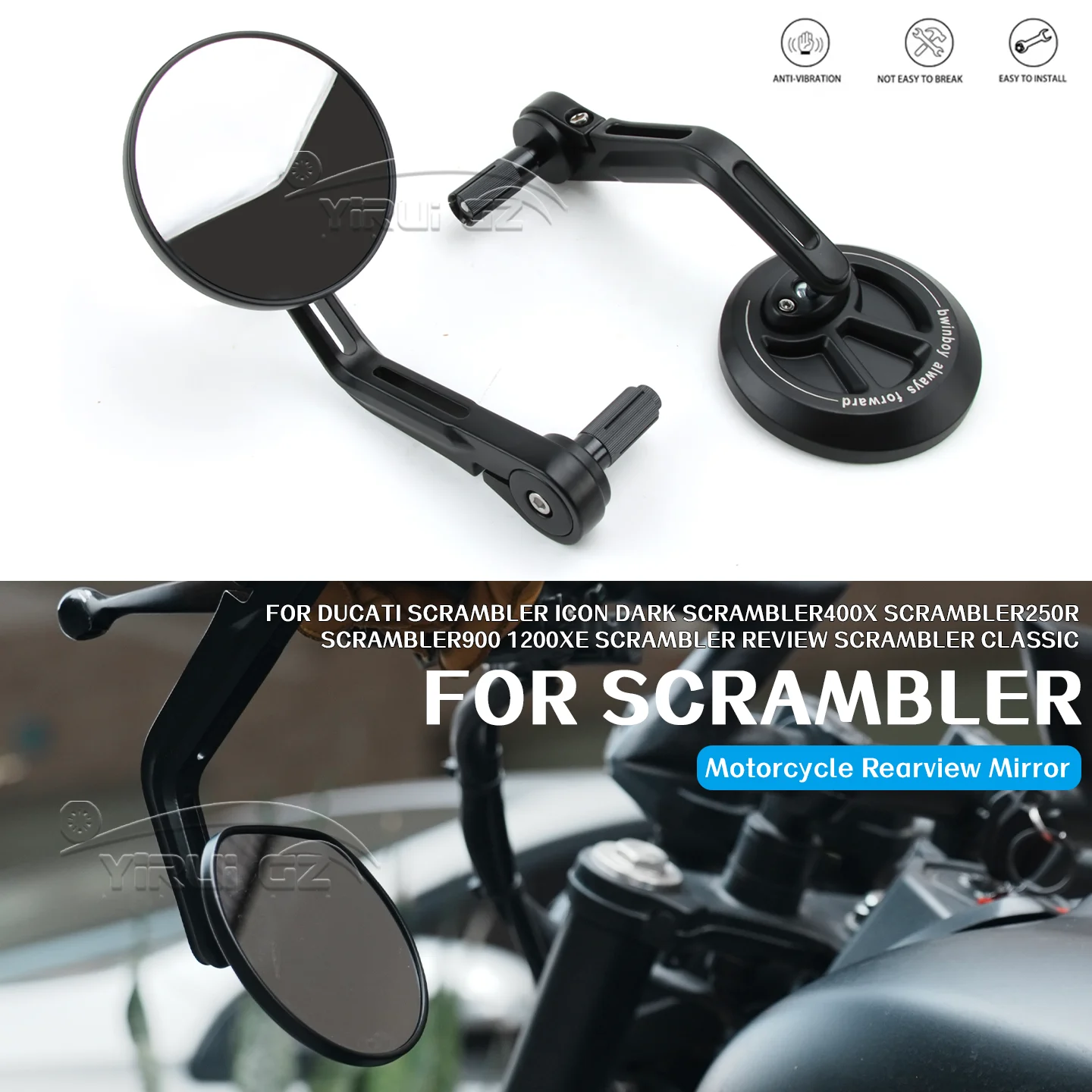 Motorcycle Mirrors Handlebars Rearview Mirrors Side Mirrors FOR Ducati Scrambler Icon Dark 400X 250R 900 1200XE Review Classic