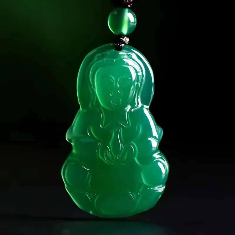 

Natural Green Chalcedony Hand-carved Guanyin Pendant Fashion Boutique Jewelry Men and Women Green Agate Necklace Gift Accessorie