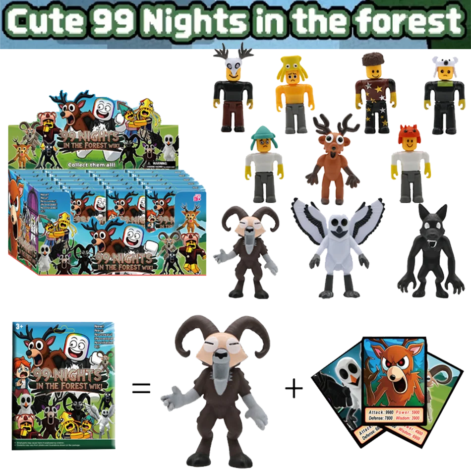 Figuras de 99 noches en el bosque, caja ciega, búho, cabra, Lobo, ciervo, 99 noches en el bosque, estatuilla, desmontaje, divertidos juguetes de PVC, 1-24 Uds.