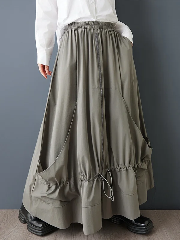Asymmetrische A-lijn rok met hoge taille en ritssluiting Patchwork Dstring Loose Fit Japanse Sle Casual rok voor dames