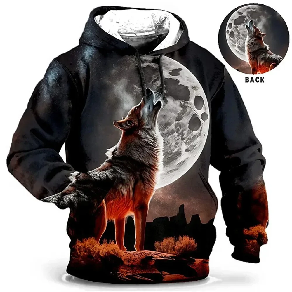 Vintage Hoodies For Men Wolf Animal Pattern 3d Print Eagle Leopard Tops Autumn Winter Casual Long Sleeve Oversized Tiger Hooded