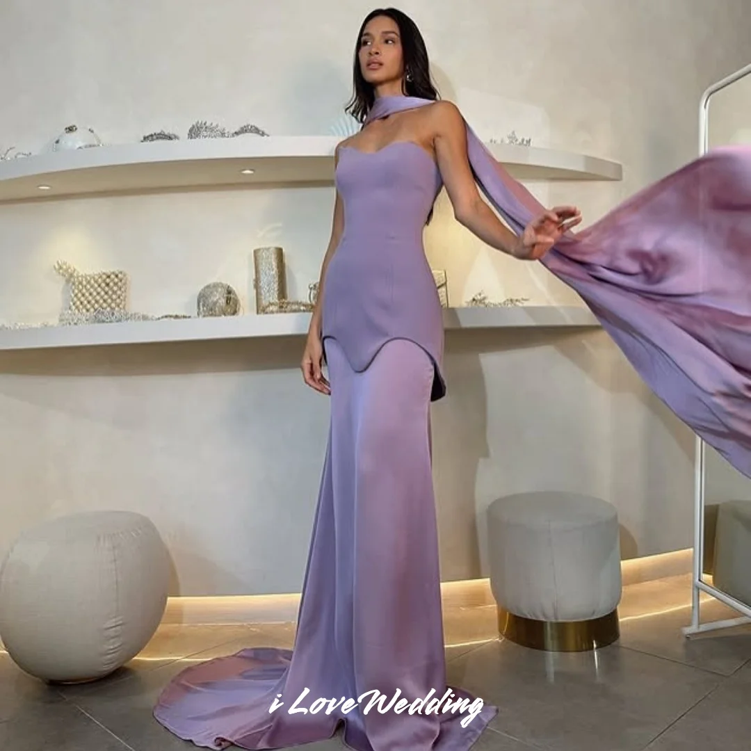 

Purple Strapless Evening Dresses 2025 Sleeveless Backless A Line Prom Party Dresses Floor-Length Wedding Party Dress Customized