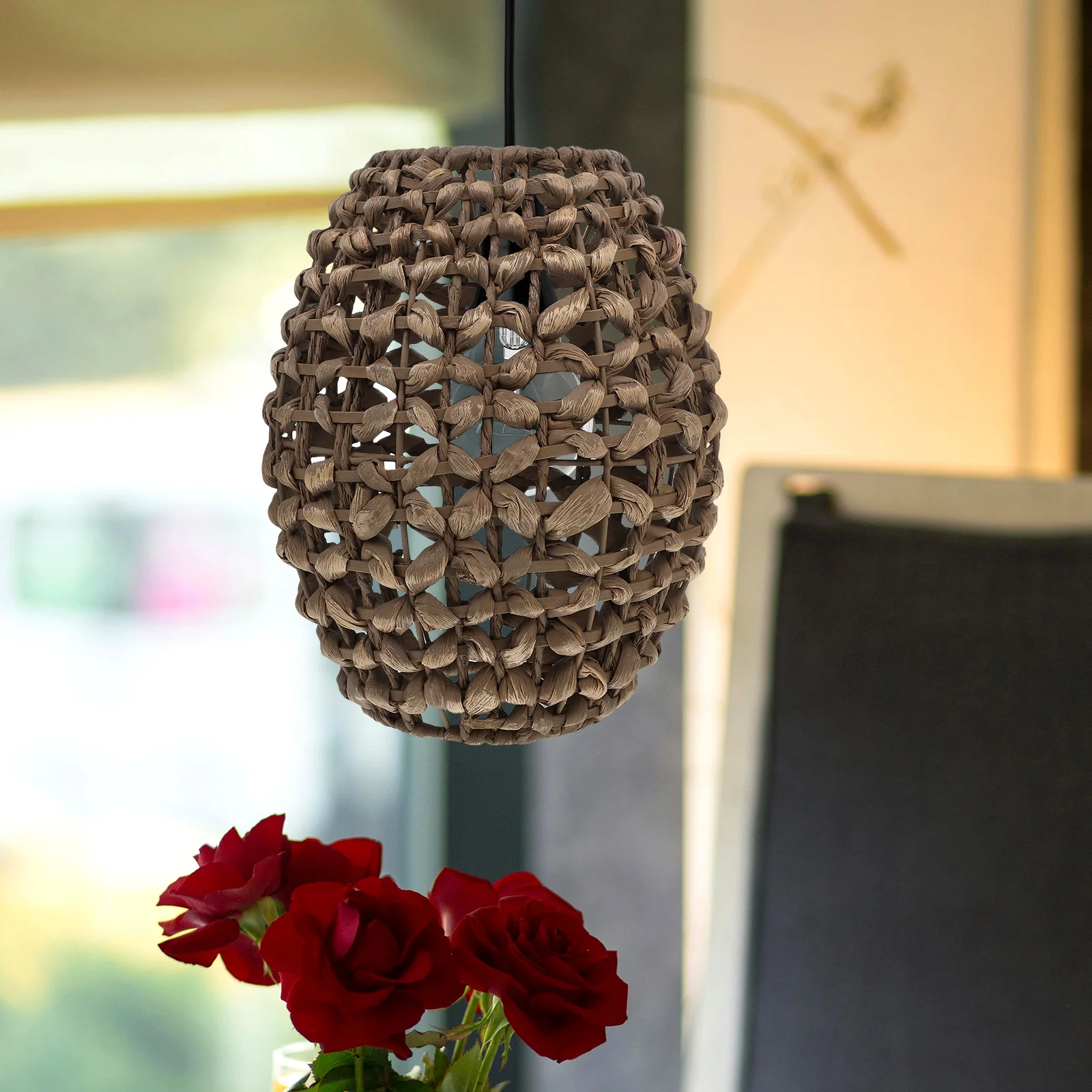 

1pcs Straw Rope Handwoven Gourd Grass Restaurant Lampshade for Ceiling Pendant Light Farmhouse Replacement Soft Lighting