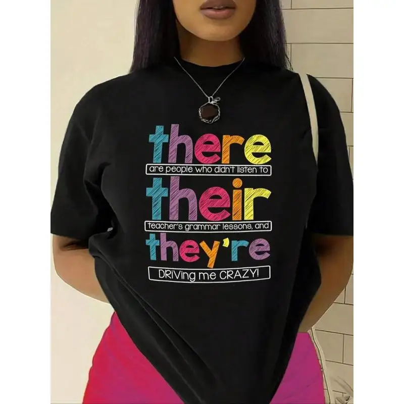 

There Their They’re T-Shirt Funny Grammar Quote Graphic Tee Unisex Casual Top Gift for Teachers, Students or Language Lovers