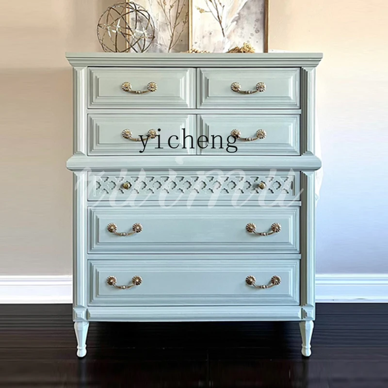 

ZYA Pastoral Style Solid Wood Living Room Home Carved Cabinet Vintage Bedroom Clothing Storage Cabinet