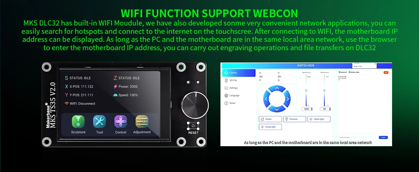 MKS DLC32V2.1 Offline-Controller-Board 32-Bit ESP32WiFi GRBL Motherboard Geeignet für Lasergravurmaschine TS35 Touchscreen – Detail 15