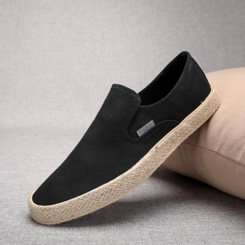 

Soft Men's Espadrilles Hemp Slip-On Shoes Fashionable Casual round Toe Synthetic Leather Inner Rabbit Fur Spring Autumn