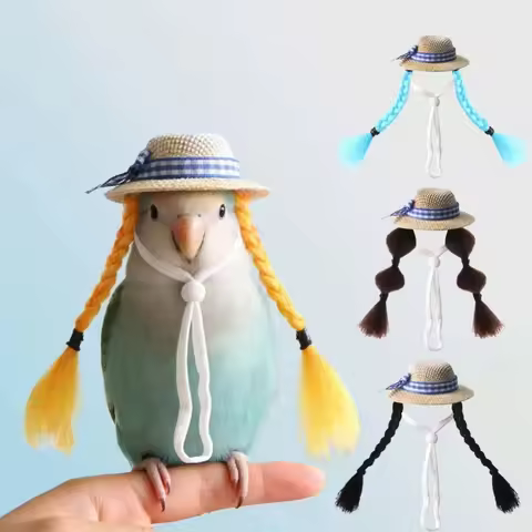 Funny Parrot Sun Hat with Elastic Strap Breathable Double Braids Hat Adjustable Lightweight Bird Wig Cap Photography
