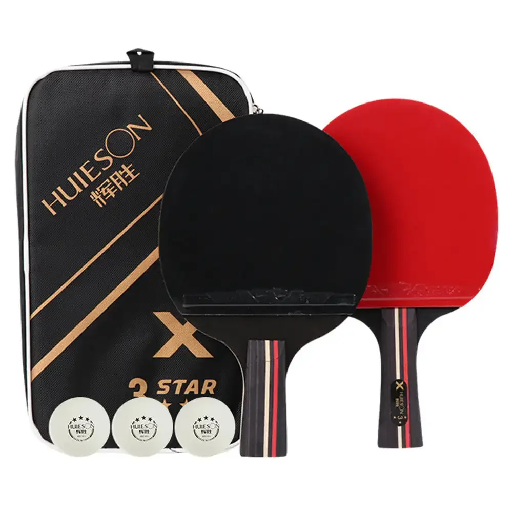 3Star High Quality Portable Ping Pong Racket Set Table Tennis Blade Rackets Paddle of 2 Long Handle Ping Pong Paddles + 3 Balls