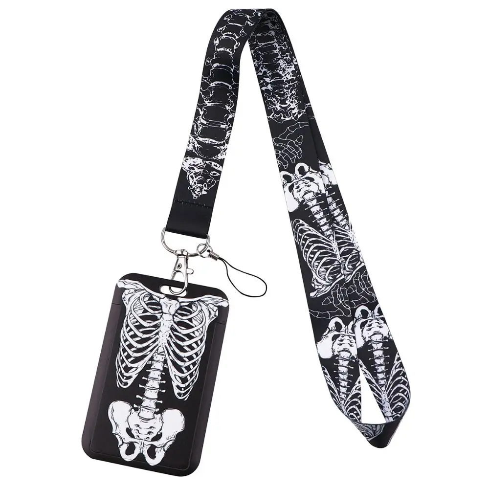 Halloween Theme Skull Design Skull Credential Holder Skeleton Lanyards Punk Style Name Card Cover Card Badge Holder Workplace ID