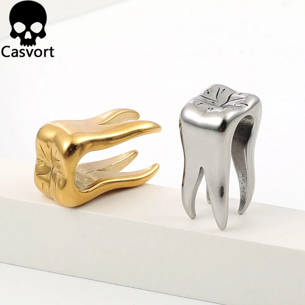 Casvort 2PCS 00g 10mm Fashion Tooth Ear Weights Hangers Ear Plugs Saddle Plugs 316 Stainless Steel Piercing Women Body Jewelry