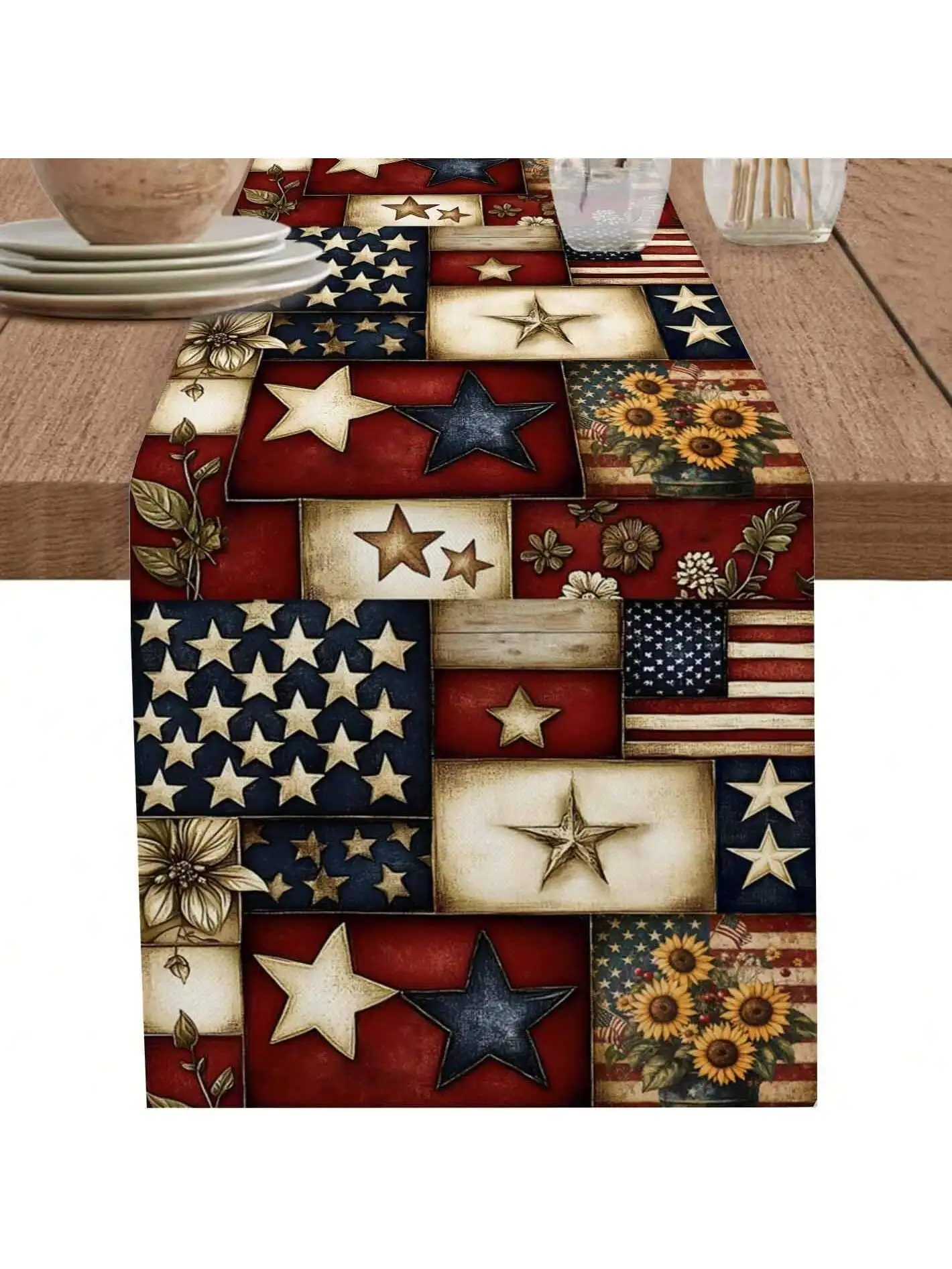 

1 шт. дорожка для стола в фермерском доме, День независимости, ретро, пятиконечная звезда, американский флаг, нескользящий шарф для туалетного столика в ресторане, современное покрытие для рабочего стола и украшение для кухни, ресторана