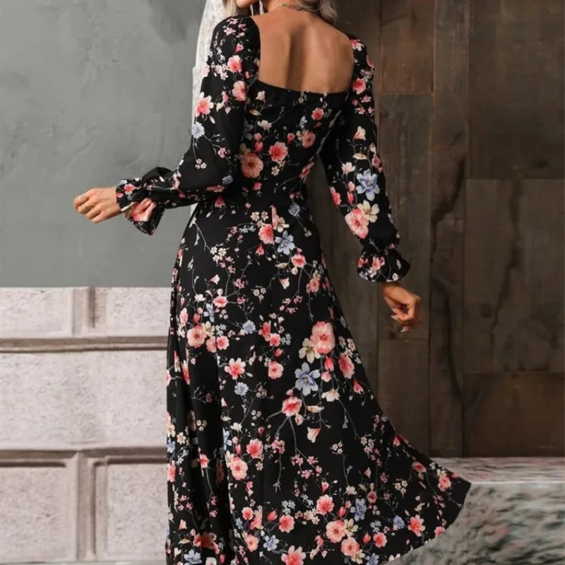 Sukienki dla kobiet Floral New In A Line Woman Long Sleeve Dress Elegant and Beautiful Curvy Xxl Luxury On Promotion Trendy X Kpop