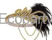 1920S แถบคาดศีรษะเครื่องประดับชุด Charleston เครื่องแต่งกายอุปกรณ์เสริม Nude Flapper Headpiece Great Gatsby Feather แถบคาดศีรษะลูกปัดโซ่