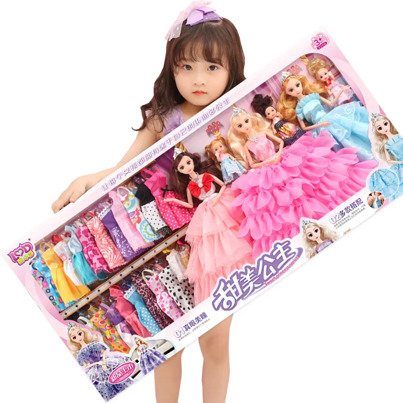 ชุดตุ๊กตาพร้อมกล่องของขวัญแบบพกพา เจ้าหญิง ของเล่นบทบาทสมมติสำหรับเด็ก ของขวัญวันหยุดสำหรับเด็ก