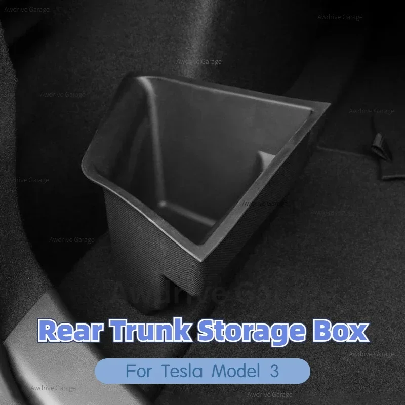 

For Tesla Model 3 Rear Trunk Storage Box Left Side Space Organizer Box with Pull Rope Car Interior Accessories Model3 2021-2023