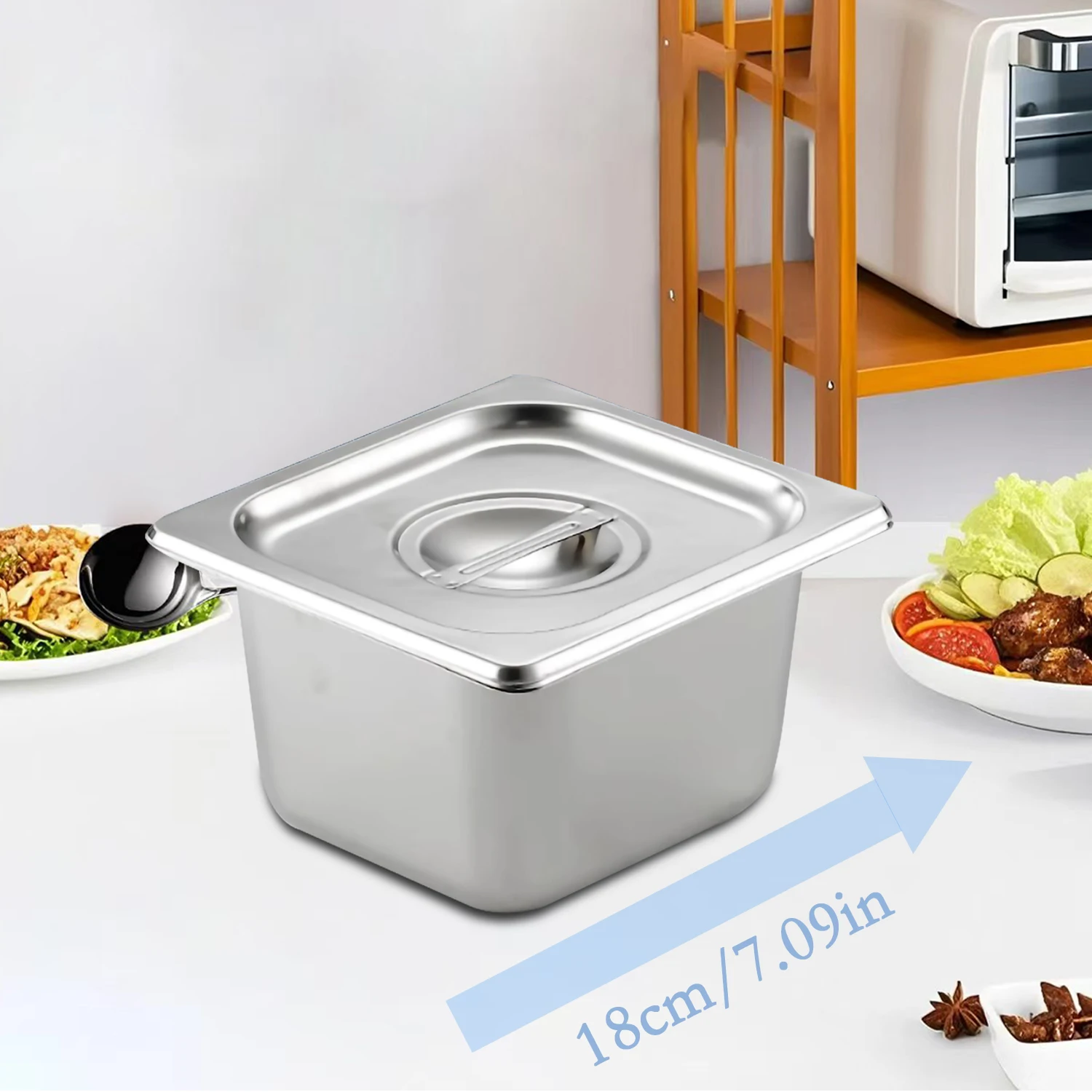 

Поднос для еды из нержавеющей стали с крышкой, коммерческое использование, ресторан, шведский стол, гальванический квадратный контейнер для хранения продуктов, прочный