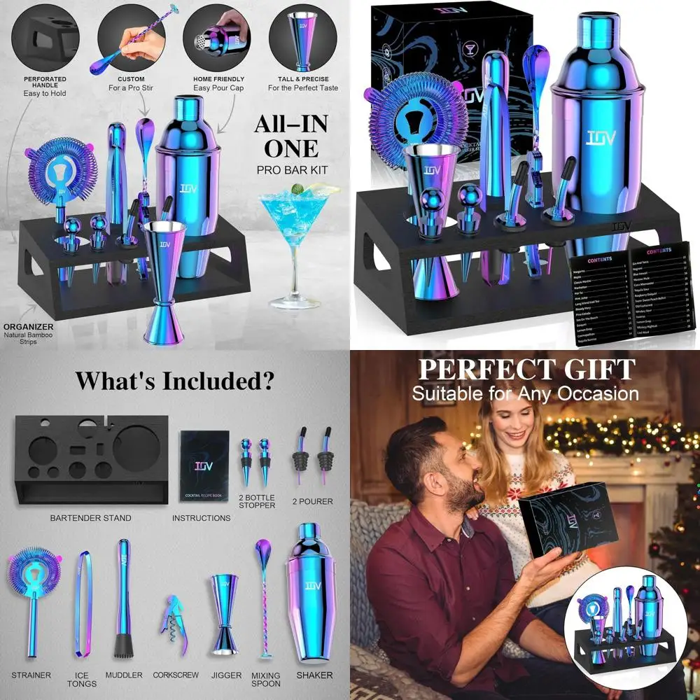 

Набор для приготовления коктейлей из 12 предметов с подставкой | Набор для смешивания 24 унции | Включает барные инструменты и буклет с рецептами | Идеальный подарок на новоселье