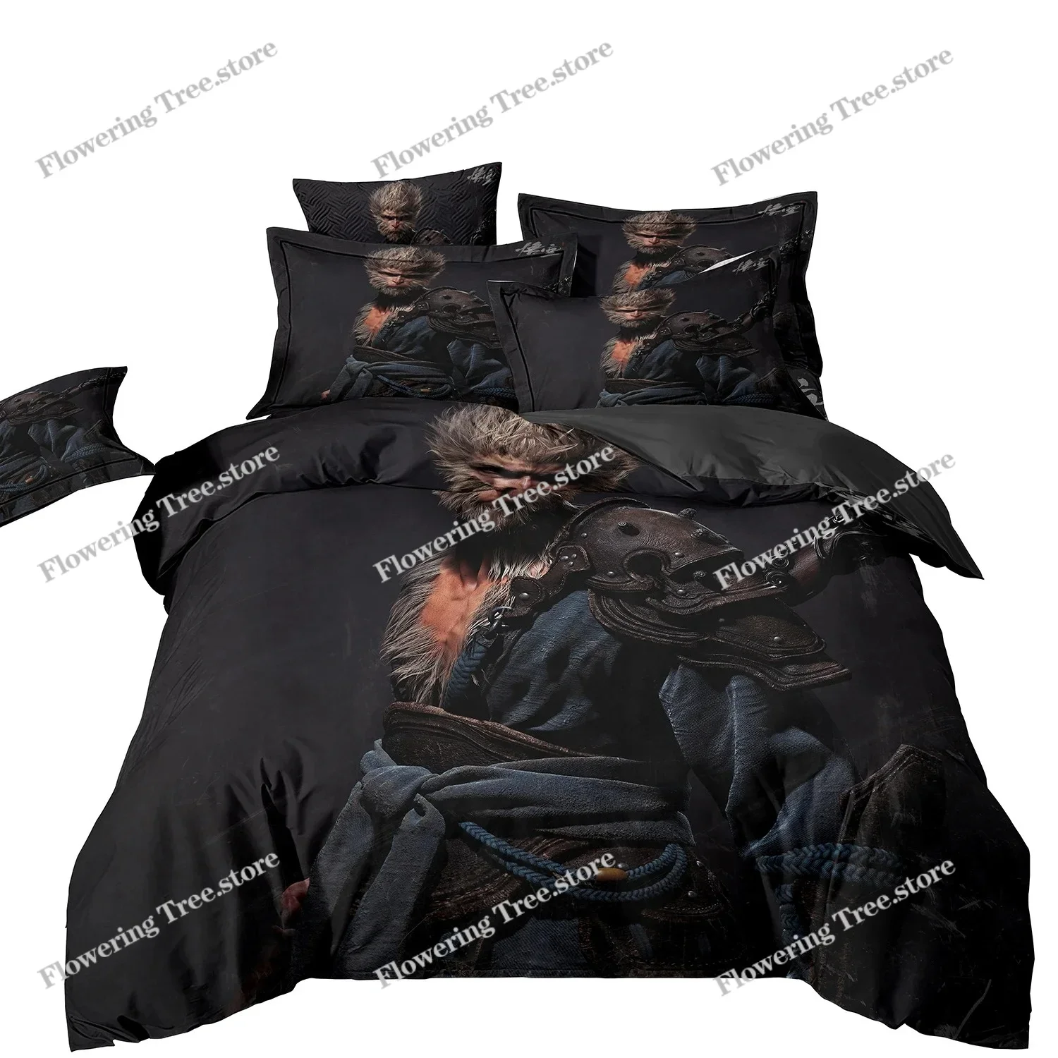 Black Myth Wukong Bedding Set,Game Characters Goku Bedding Set,Black 3D Printing Quilt Cover Pillowcase For children and adults