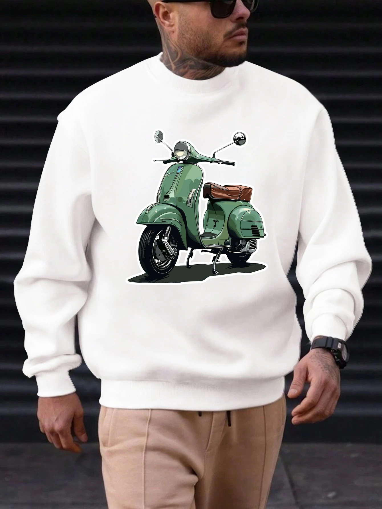 

Men's Cotton Crewneck Sweatshirt Battery Car Graphic Printing 2025 New Trending Fashion Casual High Quality Top Clothing
