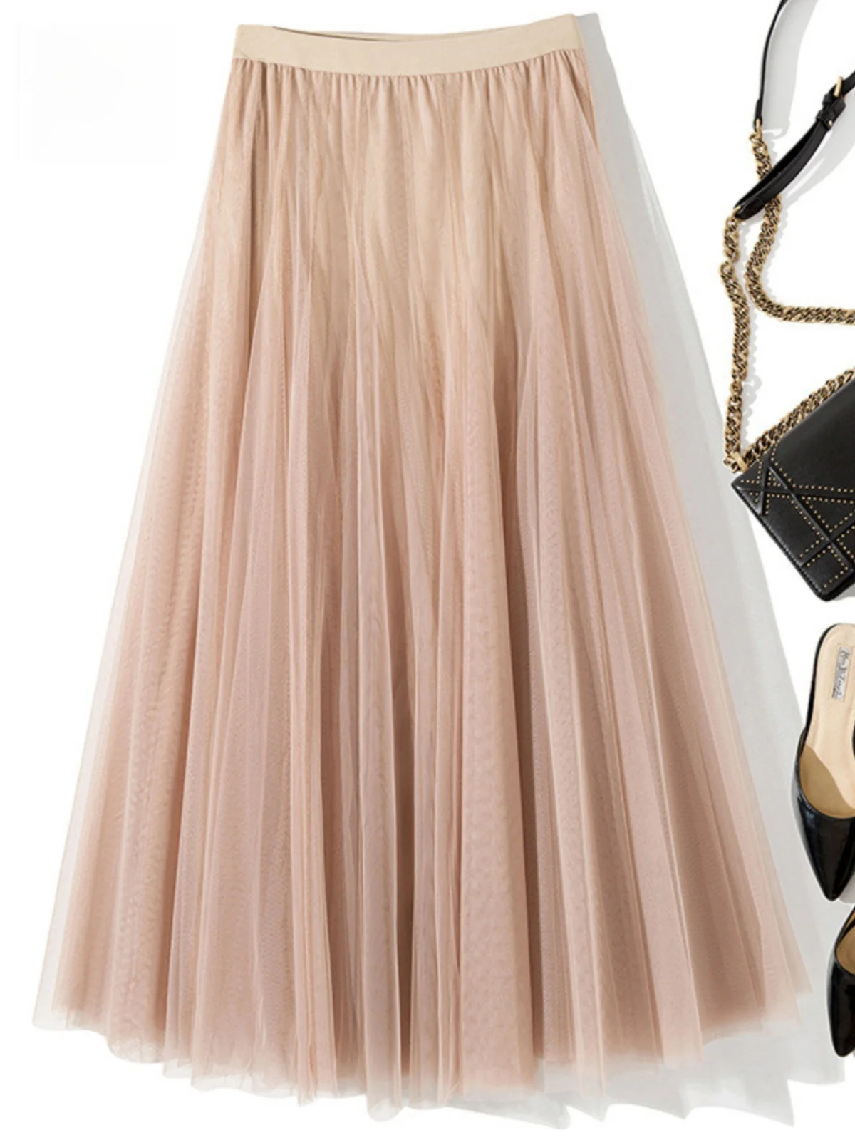 

Элегантная женская юбка с высокой талией, модная длинная юбка выше колена, из полиэфирного волокна, весна-осень