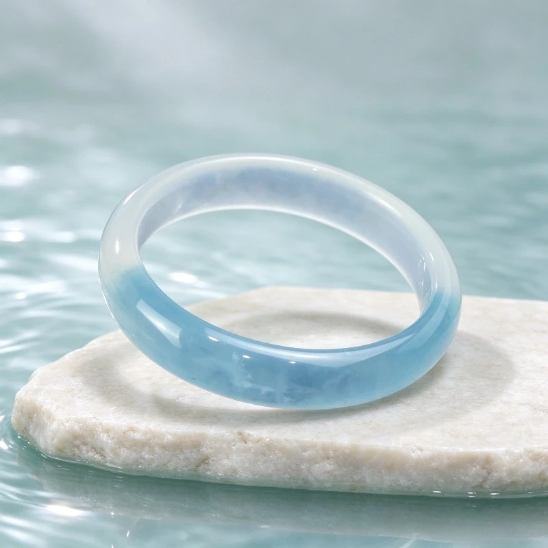 Sweet and Fresh Sky Blue Jade Bracelet, Elegant and Atmospheric Jewelry