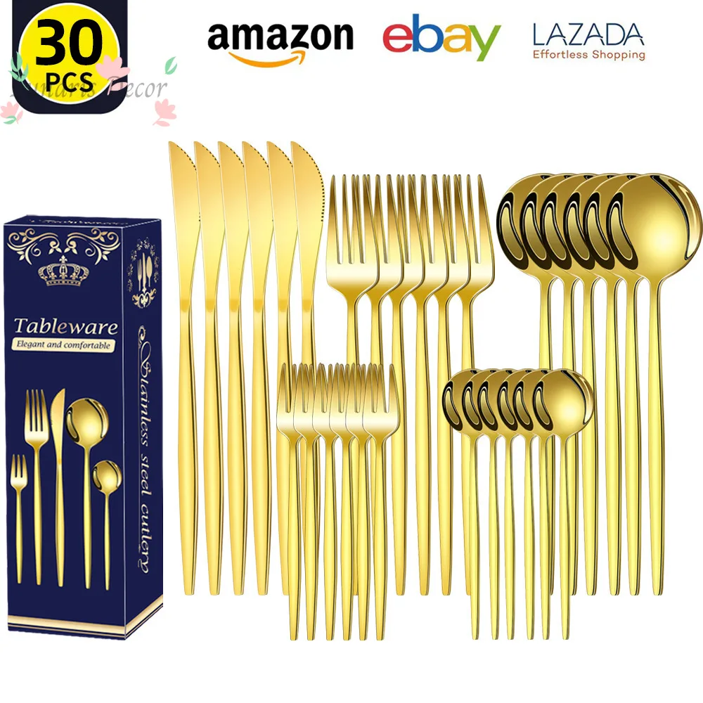 

30pcsStainless steel 24-piece tableware set Portuguese knives, forks and spoons Western tableware gift box set
