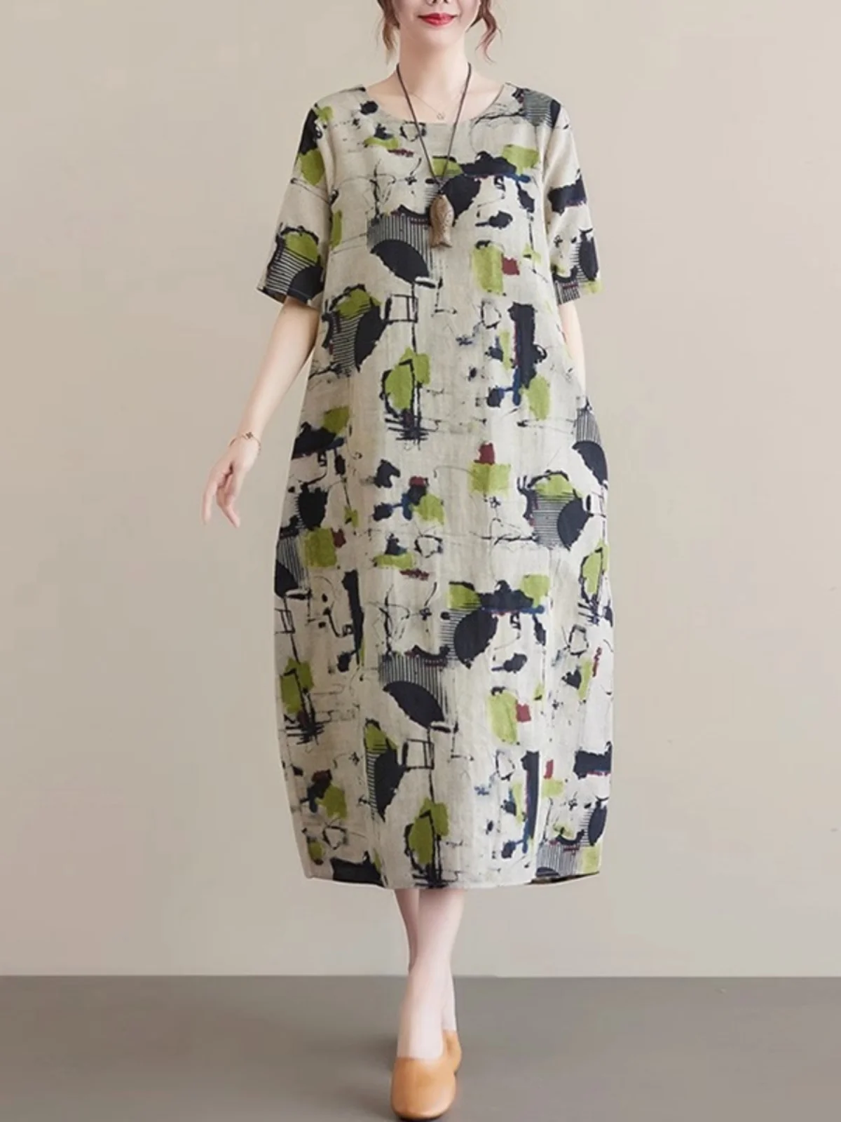 เสื้อผ้าลายชนเผ่า ผ้าฝ้ายผสมลินิน ทรงหลวม สไตล์เกาหลี ลายดอกไม้ สำหรับใส่เที่ยวเล่นหรือใส่ทำงานช่วงฤดูร้อน