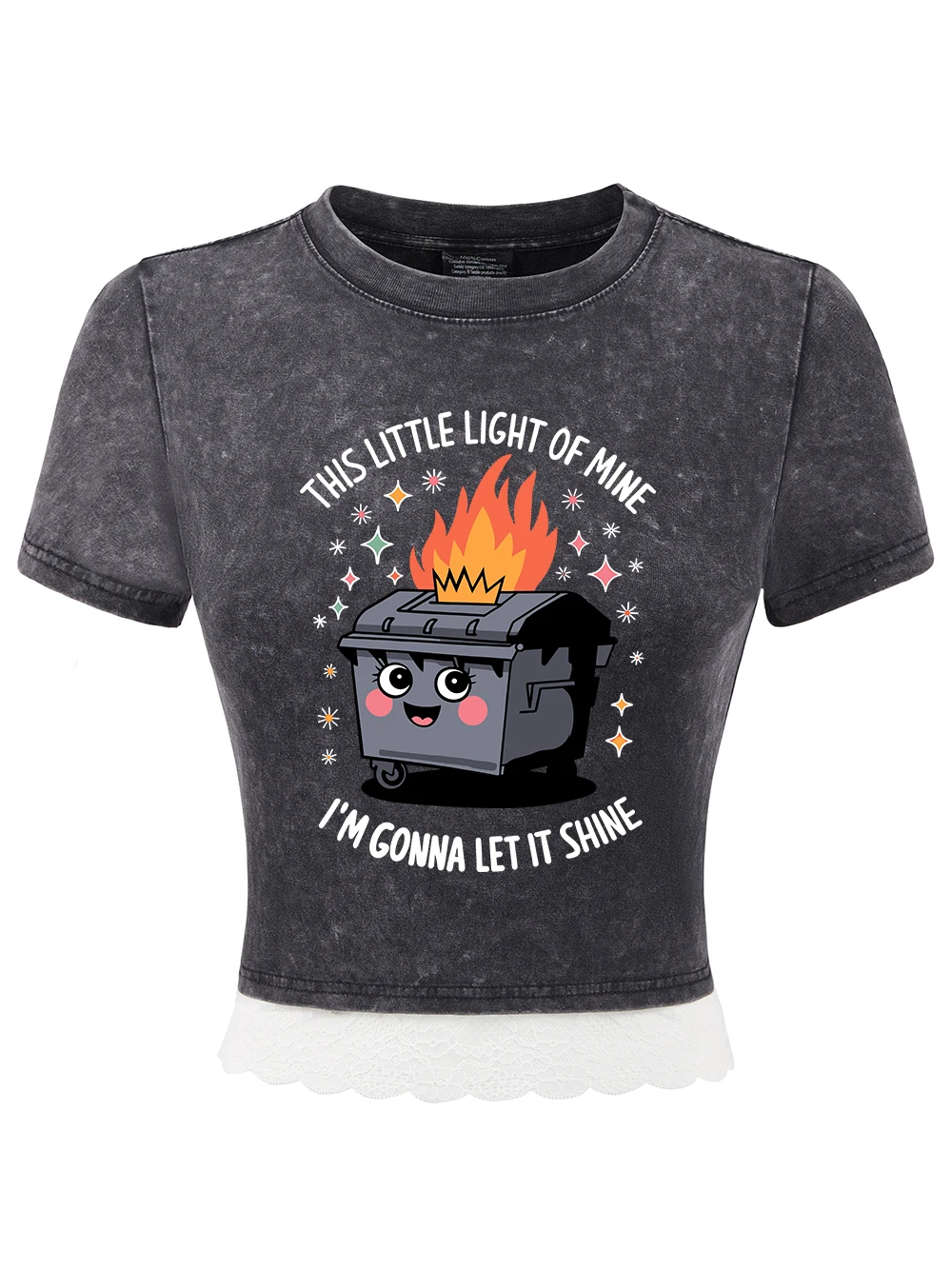 

This Little Light Of Mine Print Cotton Crop Tees Womens Summer Lace Hem Washed T-Shirts Regular Fit Distressed Tops Sexy Clothes