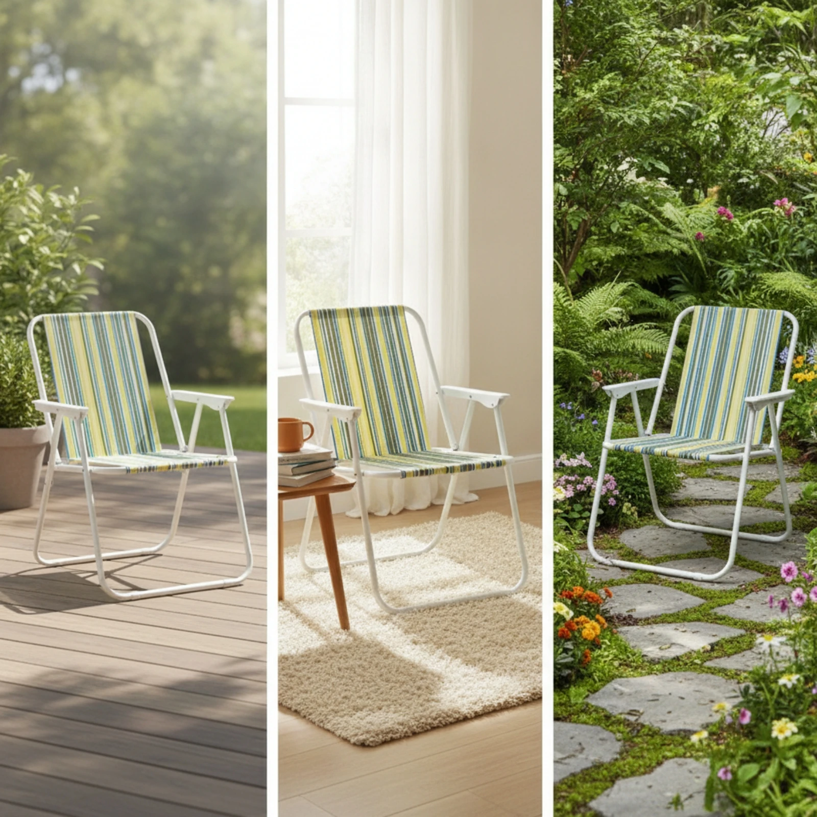 Beach Chair Foldable Outdoor Folding Chair Furniture Striped Weather-Resistant for Beachgoers, Camping, Patio