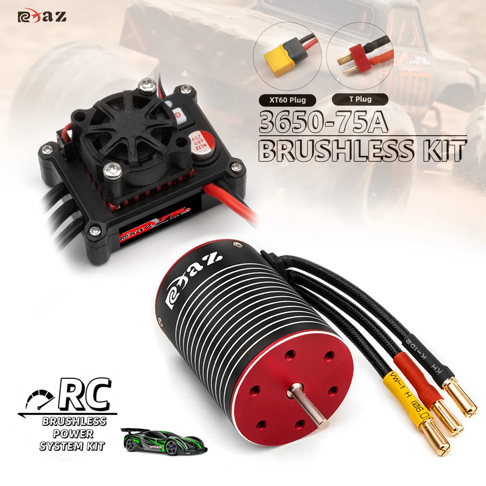 

RCXAZ 3650 brushless motor 75A ESC brushless kit suitable for 1/10 RC Arrma Traxxas HSP Redcat RC4WD Tamiya Axial SCX10 D90 HPI