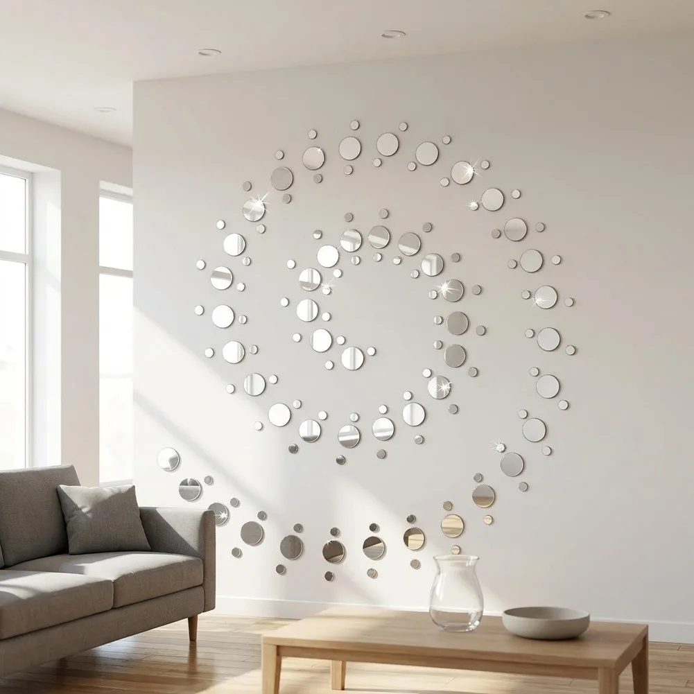150pcs Spiral Round Mirror Wall Stickers Peel Stickers Mirror Tiles High-reflective For Creative Home School Decoration