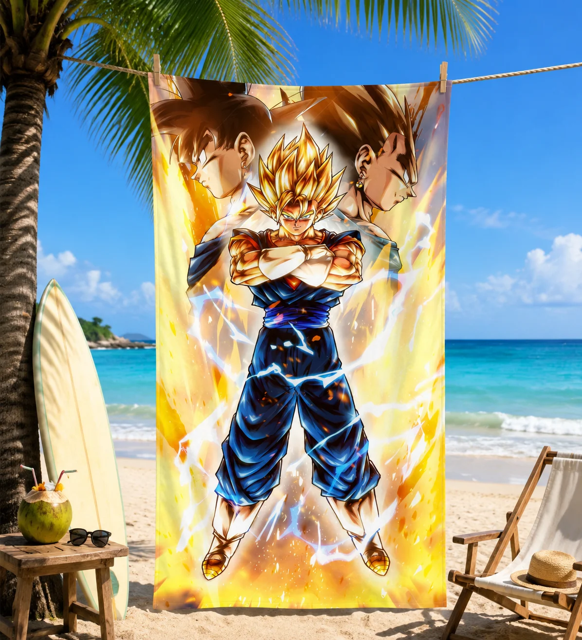 Dragon Ball Vegito Beach Towel, Super Saiyan Fusion Character Quick Dry Towel for Anime Lovers Outdoor Holiday Gift