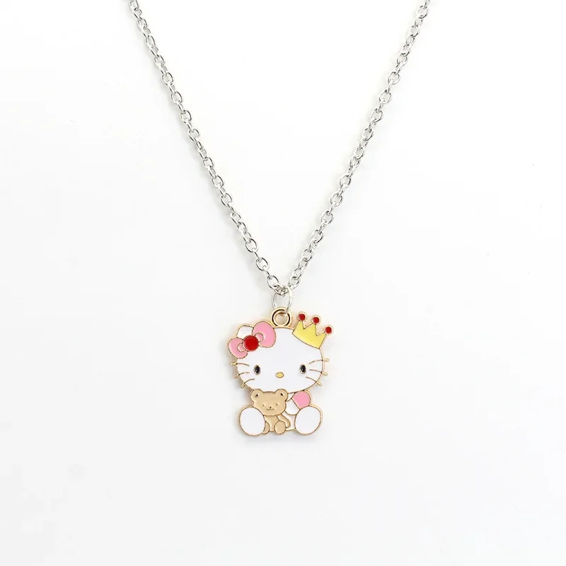 New Lovely Cartoon Hellokitty Sanrio Anime Kids Chain Necklaces Cute Hollowed Kitty Alloy Necklace for Women Girls Birthday Gift