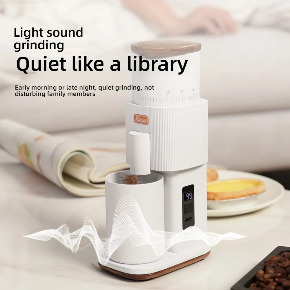 CAFOVO G138C Rechargeable Electric Coffee Grinder 38mm Stainless Steel Conical Burr 60RPM Low Speed Built-in Battery Mill