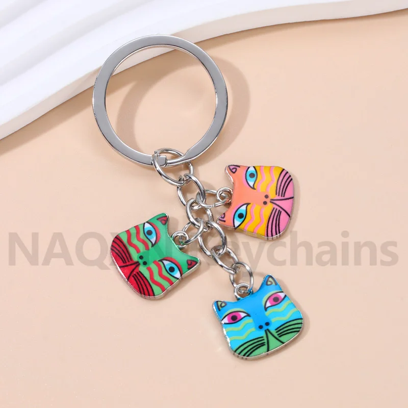 Colorful Funny Cat Keychain Egypt Lovely Animals Enamel Key Ring For Women Men Good Gift Handmade DIY Jewelry Set