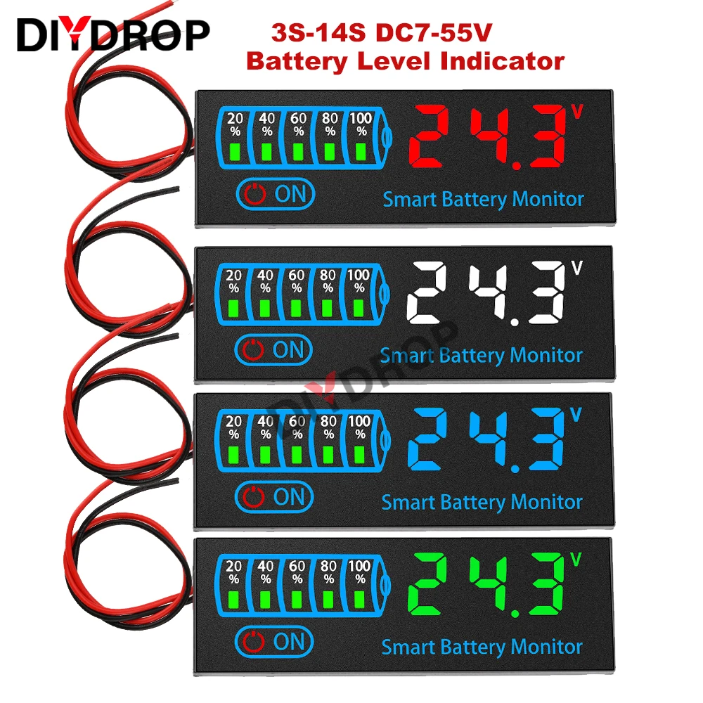 3S-14S DC7-55V Battery Level Indicator 12V 24V 36V 48V 18650 Lipo Lithium Battery Capacity Board Voltage Battery Charging Tester