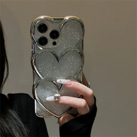 Glitter 3D Love Heart Phone Case For iPhone 16 15 14 13 12 Pro Max 11 Stylish Japan Korea Girl Cute Soft Cover Clear Soft Shell
