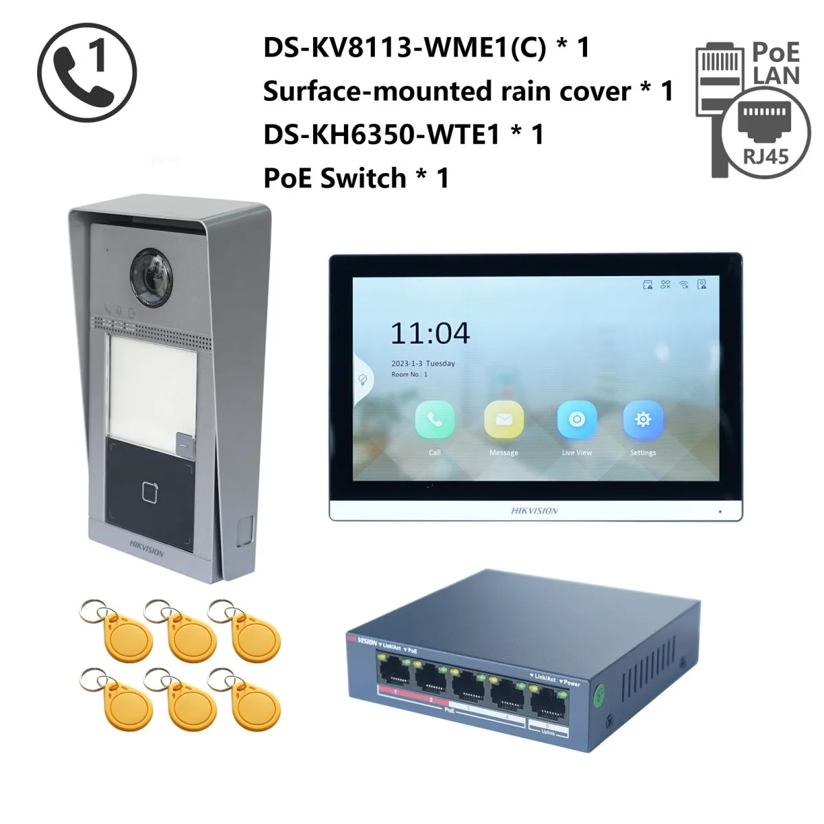 HIKVISION Original mehrsprachiges POE-Video-Gegensprechanlage-KIT, einschließlich DS-KV8113-WME1(C) und DS-KH6350-WTE1 und PoE-Switch